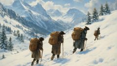 Personas con mochilas recorren una ladera nevada en el Pirineo, en un día soleado de invierno.